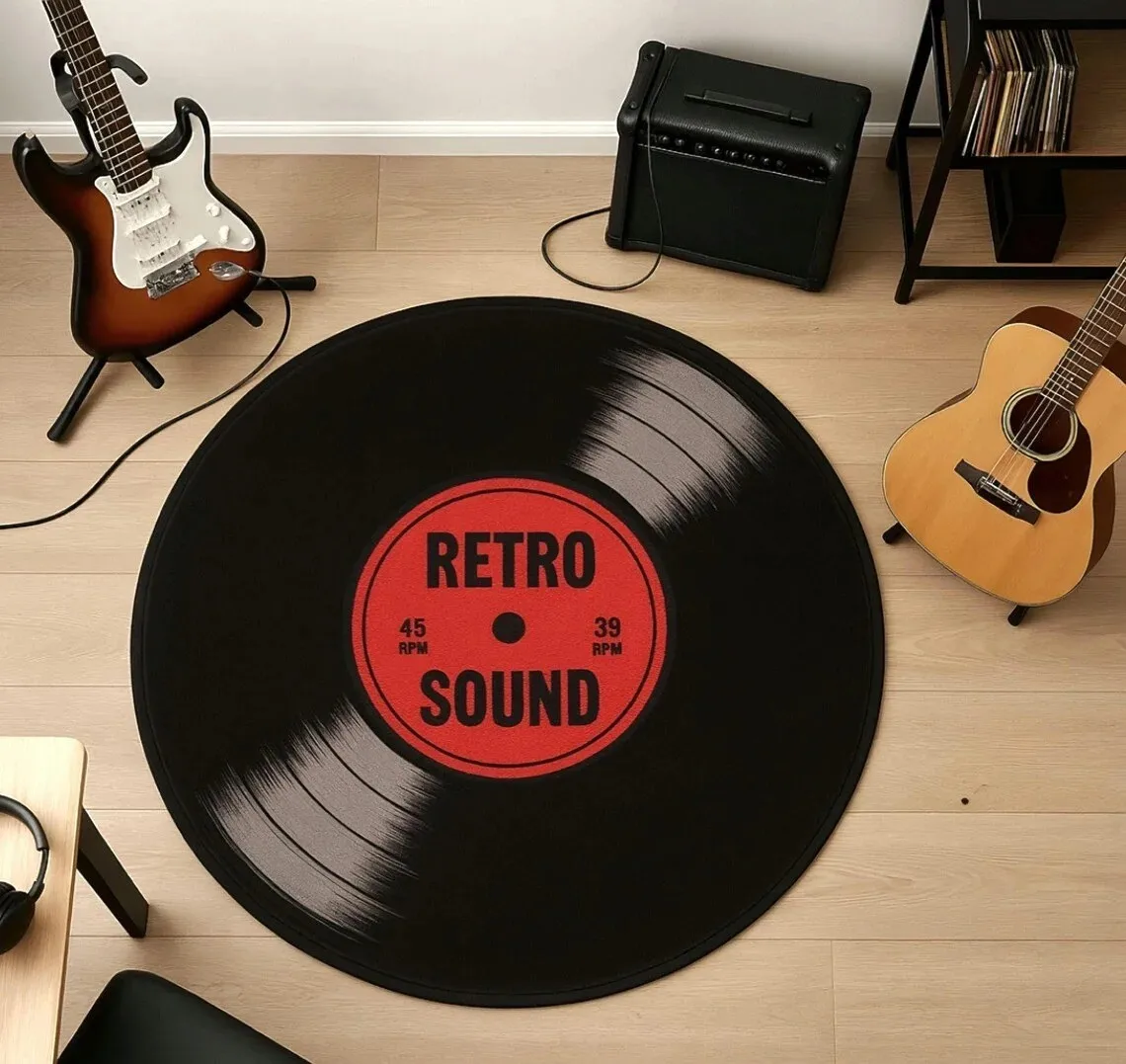 Audio Music Visualizer Free - 1PC Retro Record Vloerkleed Machinewasbaar Muziekliefhebber